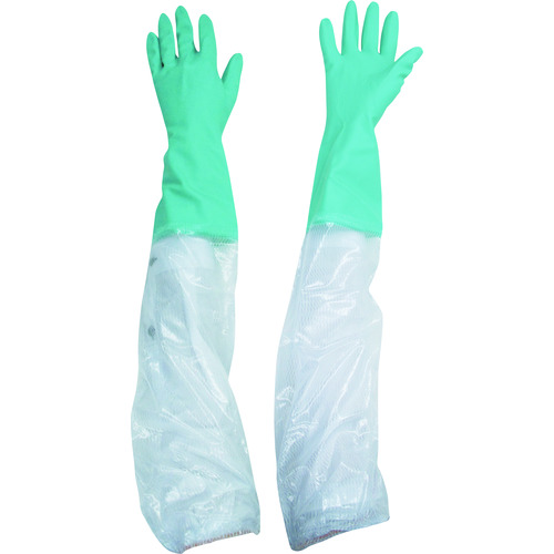 トラスコ中山 ビニスター 腕カバー付手袋 ビニスター腕カバー付フルールあつ手 グリーン M(ご注文単位1組)【直送品】