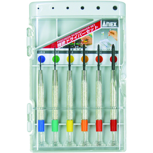 トラスコ中山 アネックス 精密ドライバーセット プラス・マイナス6本組(ご注文単位1セット)【直送品】