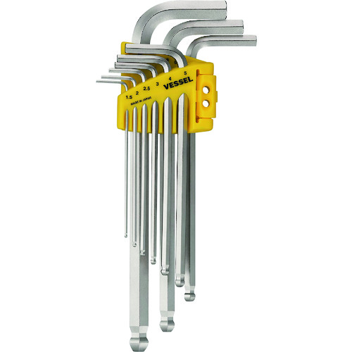 トラスコ中山 ベッセル 本締めボールポイントレンチ9本組 8309BP 対辺1.5、2、2.5、3、4、5、6、8、10(ご注文単位1セット)【直送品】