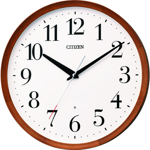 トラスコ中山 シチズン 電波 壁掛け時計(アナログ表示) 連続秒針 木枠 ブラウン Φ320×53.6mm(ご注文単位1個)【直送品】
