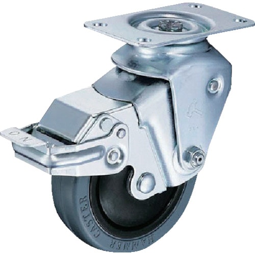 トラスコ中山 ハンマー クッションキャスター旋回式ゴム車輪 100mm 線径2.6mm ストッパー付(ご注文単位1個)【直送品】