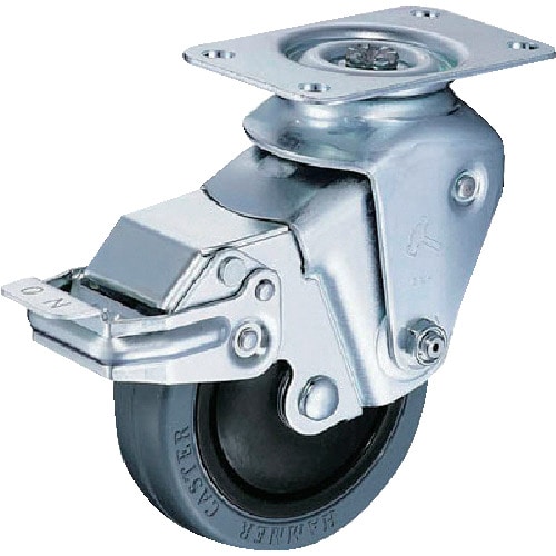 トラスコ中山 ハンマー クッションキャスター旋回式ゴム車輪 100mm 線径2.9mm ストッパー付(ご注文単位1個)【直送品】