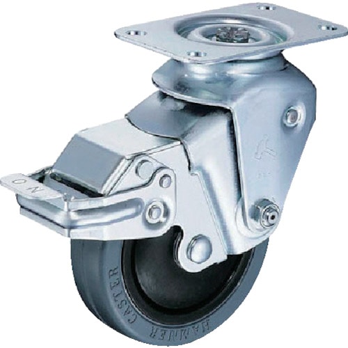 トラスコ中山 ハンマー クッションキャスター旋回式ゴム車輪 100mm 線径3.2mm ストッパー付(ご注文単位1個)【直送品】