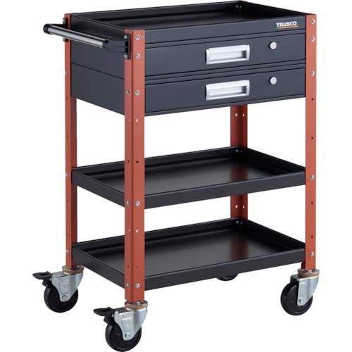 トラスコ中山 TRUSCO ツールワゴン バーディワゴン 600X400 引出2段付 ブラック/オレンジ(ご注文単位1台)【直送品】