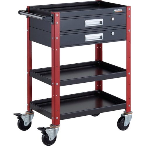 トラスコ中山 TRUSCO ツールワゴン バーディワゴン 600X400 引出2段付 ブラック/レッド(ご注文単位1台)【直送品】
