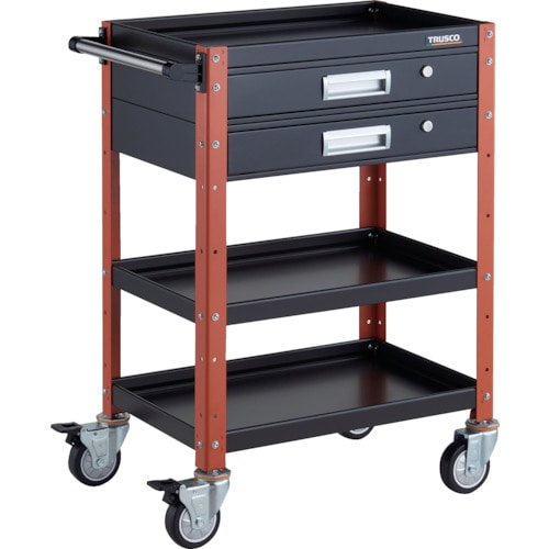 トラスコ中山 TRUSCO ツールワゴン バーディワゴン 600X400 引出2段付 ウレタン車輪 ブラック/オレンジ(ご注文単位1台)【直送品】