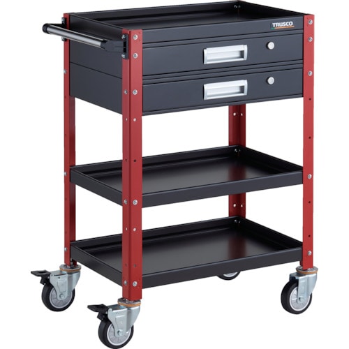 トラスコ中山 TRUSCO ツールワゴン バーディワゴン 600X400 引出2段付 ウレタン車輪 ブラック/レッド(ご注文単位1台)【直送品】