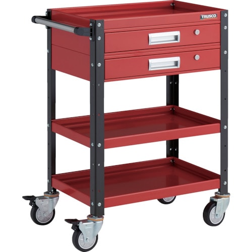 トラスコ中山 TRUSCO ツールワゴン バーディワゴン 600X400 引出2段付 ウレタン車輪 レッド/ブラック(ご注文単位1台)【直送品】