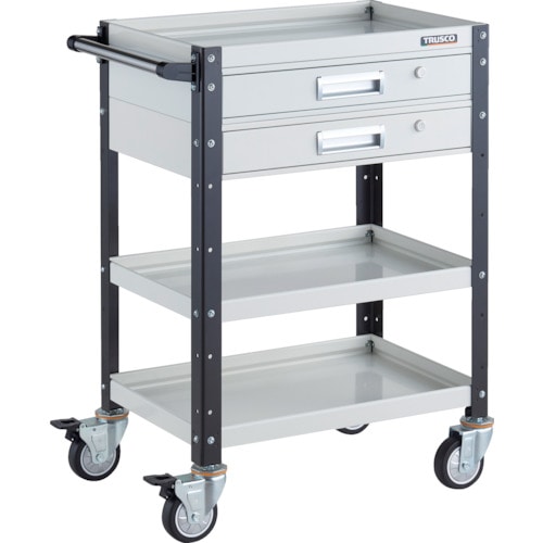 トラスコ中山 TRUSCO ツールワゴン バーディワゴン 600X400 引出2段付 ウレタン車輪 ホワイト/ブラック(ご注文単位1台)【直送品】