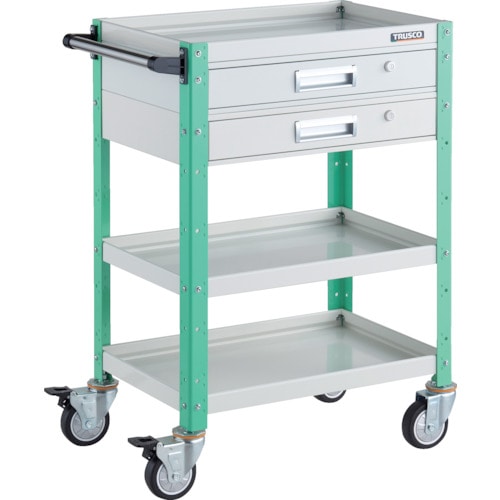 トラスコ中山 TRUSCO ツールワゴン バーディワゴン 600X400 引出2段付 ウレタン車輪 ホワイト/ヤンググリーン(ご注文単位1台)【直送品】