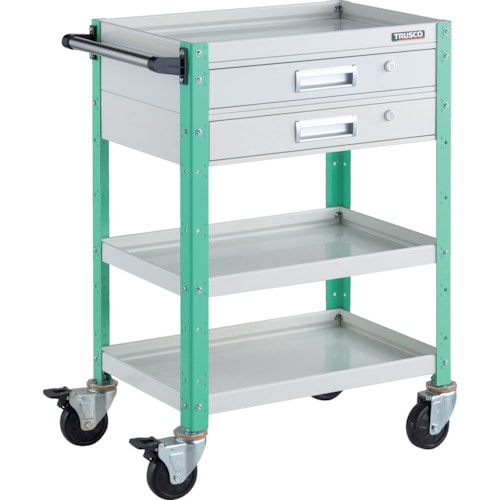 トラスコ中山 TRUSCO ツールワゴン バーディワゴン 600X400 引出2段付 ホワイト/ヤンググリーン(ご注文単位1台)【直送品】