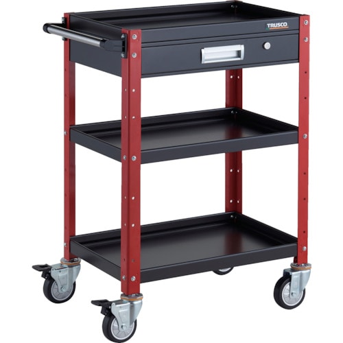 トラスコ中山 TRUSCO ツールワゴン バーディワゴン 600X400 引出付 ウレタン車輪 ブラック/レッド(ご注文単位1台)【直送品】