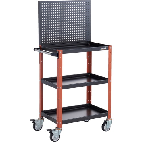 トラスコ中山 TRUSCO ツールワゴン バーディワゴン 上部パンチングパネル付 600X400X1330 ウレタン車輪 ブラック/オレンジ(ご注文単位1台)【直送品】