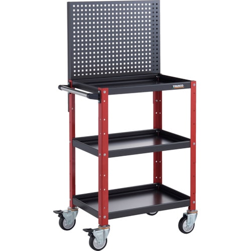 トラスコ中山 TRUSCO ツールワゴン バーディワゴン 上部パンチングパネル付 600X400X1330 ウレタン車輪 ブラック/レッド(ご注文単位1台)【直送品】