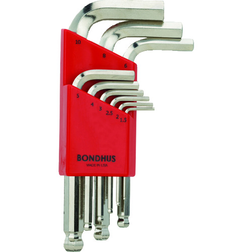 トラスコ中山 ボンダス 六角棒レンチセット ボールポイント・L-レンチ ショート メッキ 9本組(1.5-10mm)(ご注文単位1セット)【直送品】