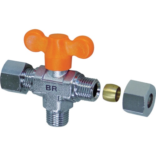 トラスコ中山 ASOH ボールバルブ エースボール 縦型三方弁 リングジョイント型 PT1/4×Φ8(ご注文単位1個)【直送品】