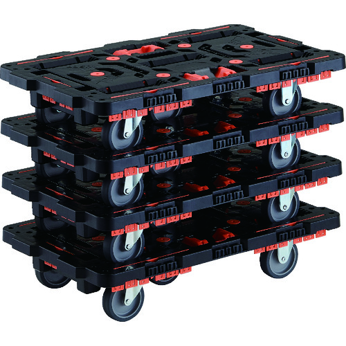 トラスコ中山 TRUSCO まとめ買い 連結式樹脂製平台車 ビートル 700X450 自在3輪 柵 とめたろう付 4台セット(ご注文単位1セット)【直送品】