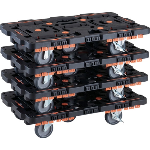 トラスコ中山 TRUSCO まとめ買い 連結式樹脂製平台車 ビートル 700X450 自在5輪 内2輪ストッパー付 柵付 4台セット(ご注文単位1セット)【直送品】