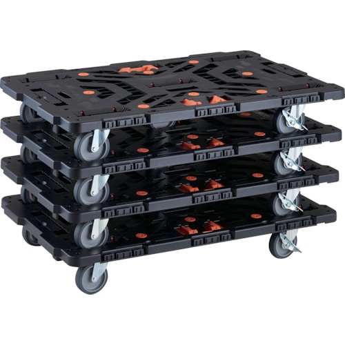 トラスコ中山 TRUSCO まとめ買い 連結式樹脂製平台車 ビートル 900X600 自在5輪 内2輪ストッパー付 柵 とめたろう付 4台セット(ご注文単位1セット)【直送品】