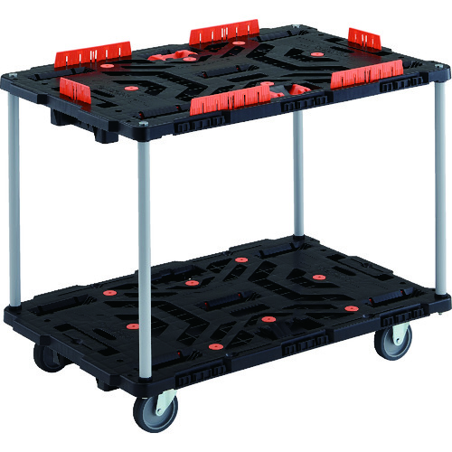 トラスコ中山 TRUSCO 連結式樹脂製2段台車 ビートル 900X600 自在3輪 柵 とめたろう付 ハンドルなし(ご注文単位1台)【直送品】