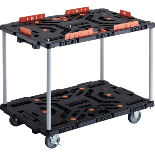 トラスコ中山 TRUSCO 連結式樹脂製2段台車 ビートル 900X600 自在3輪 内2輪ストッパー付 柵 とめたろう付 ハンドルなし(ご注文単位1台)【直送品】
