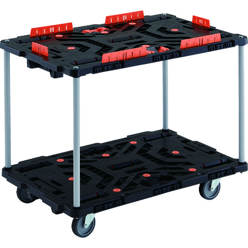 トラスコ中山 TRUSCO 連結式樹脂製2段台車 ビートル 900X600 自在5輪 柵 とめたろう付 ハンドルなし(ご注文単位1台)【直送品】