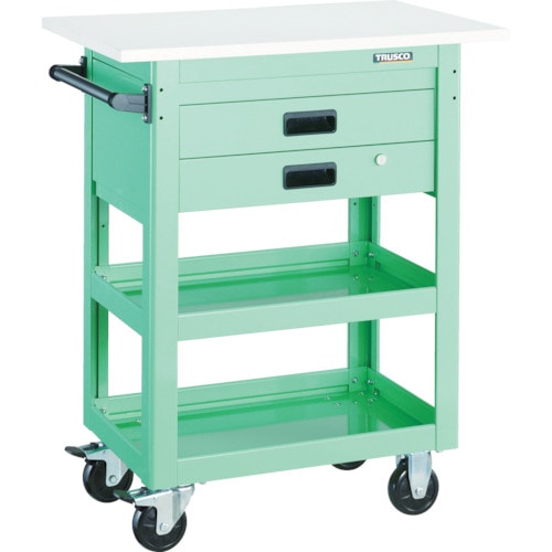 トラスコ中山 TRUSCO ツールワゴン ドルフィン 天板付 900X600 2段引出 ホワイト(ご注文単位1台)【直送品】
