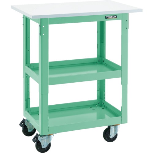 トラスコ中山 TRUSCO ツールワゴンドルフィン 高さ調節式 天板付 4輪自在 ヤンググリーン 854-9291(ご注文単位1台)【直送品】