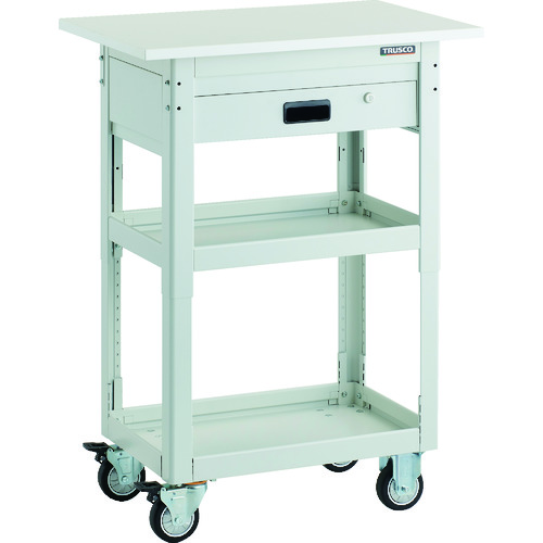 トラスコ中山 TRUSCO ツールワゴン ドルフィン 高さ調節式 天板付 750×500 1段引出 ホワイト ウレタン車輪(ご注文単位1台)【直送品】