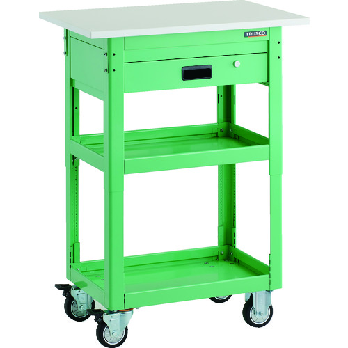 トラスコ中山 TRUSCO ツールワゴン ドルフィン 高さ調節式 天板付 750×500 1段引出 ヤンググリーン ウレタン車輪(ご注文単位1台)【直送品】