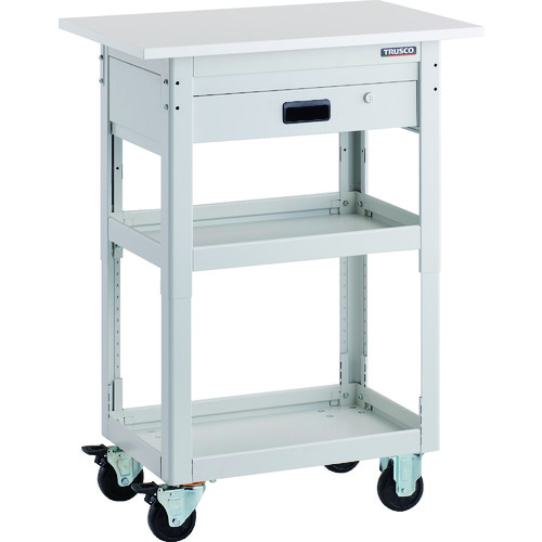 トラスコ中山 TRUSCO ツールワゴン ドルフィン 高さ調節式 天板付 750X500 1段引出 ホワイト(ご注文単位1台)【直送品】