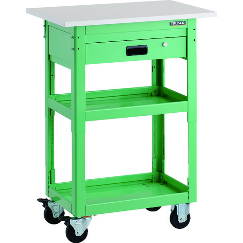 トラスコ中山 TRUSCO ツールワゴン ドルフィン 高さ調節式 天板付 750X500 1段引出 ヤンググリーン(ご注文単位1台)【直送品】