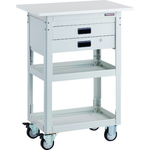 トラスコ中山 TRUSCO ツールワゴン ドルフィン 高さ調節式 天板付 750×500 2段引出 ホワイト ウレタン車輪(ご注文単位1台)【直送品】