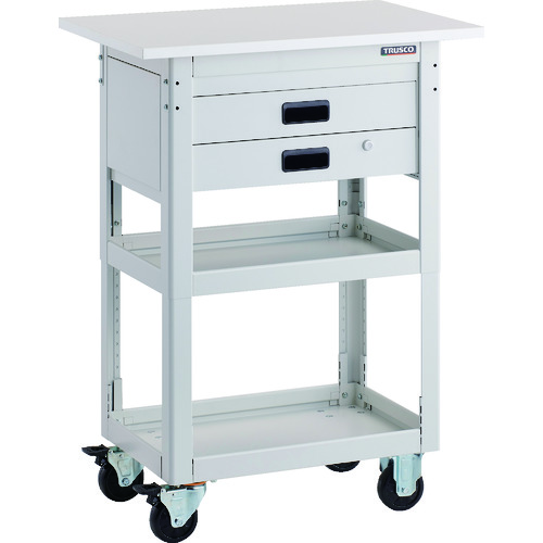 トラスコ中山 TRUSCO ツールワゴン ドルフィン 高さ調節式 天板付 750X500 2段引出 ホワイト(ご注文単位1台)【直送品】