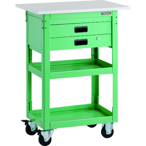 トラスコ中山 TRUSCO ツールワゴン ドルフィン 高さ調節式 天板付 750X500 2段引出 ヤンググリーン(ご注文単位1台)【直送品】