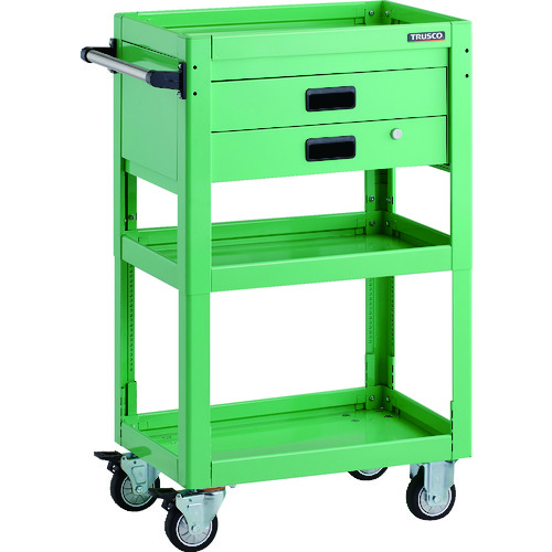 トラスコ中山 TRUSCO ツールワゴン ドルフィン 高さ調節式 600X400 2段引出 ヤンググリーン ウレタン車輪（ご注文単位1台）【直送品】
