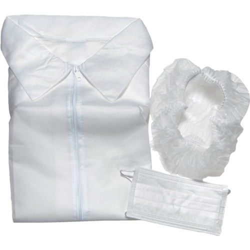 トラスコ中山 TRUSCO 不織布白衣他3点セット(白衣・マスク・ヘアキャップ) ファスナータイプ フリーサイズ（ご注文単位1セット）【直送品】