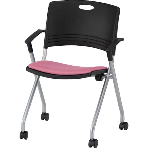 トラスコ中山 TOKIO ミーティングチェア(スタッキング)肘付 布 ピンクローズ（ご注文単位1脚）【直送品】