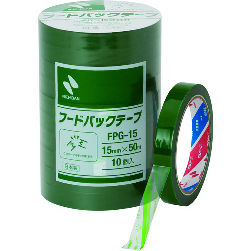 トラスコ中山 ニチバン フードパックテープ緑FPG-15 15mmX50m(ご注文単位10巻)【直送品】