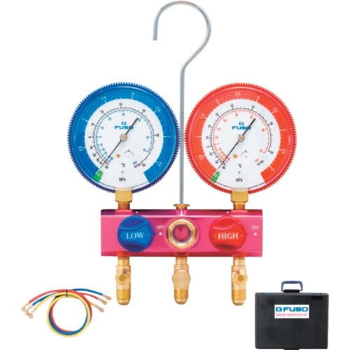 トラスコ中山 FUSO R32、R410A用マニホールドキット(ボールバルブ式) 150cm赤青黄各1本(ご注文単位1セット)【直送品】