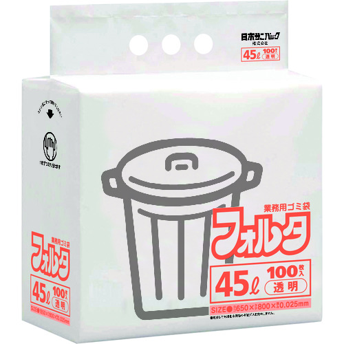 トラスコ中山 サニパック FU4C 環優包装フォルタ薄口 45L 透明 100枚（ご注文単位1冊）【直送品】