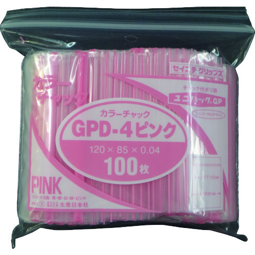 トラスコ中山 セイニチ ユニパック GP D‐4 カラーチャック ピンク（ご注文単位1袋）【直送品】