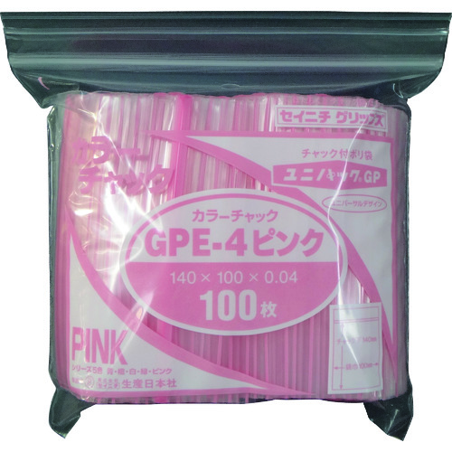 トラスコ中山 セイニチ ユニパック GP E‐4 カラーチャック ピンク（ご注文単位1袋）【直送品】