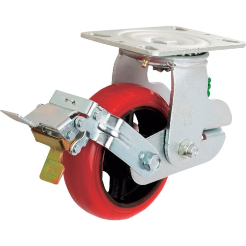 トラスコ中山 イノアック プレート式緩衝牽引キャスター(ウレタン車) 自在ストッパー式 Φ150 バネ付(緑)(ご注文単位1個)【直送品】