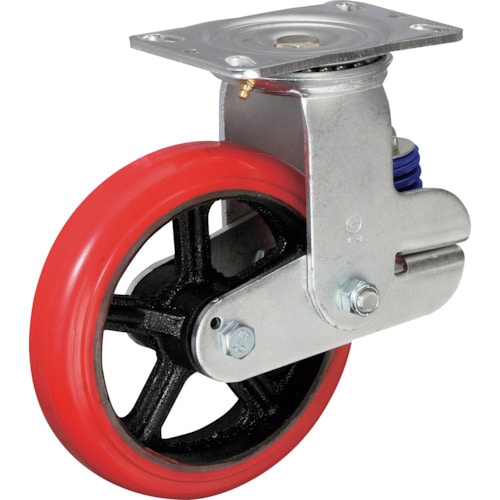 トラスコ中山 イノアック バネ付き牽引車輪(ウレタン車輪タイプ 固定金具付 Φ200)(ご注文単位1個)【直送品】