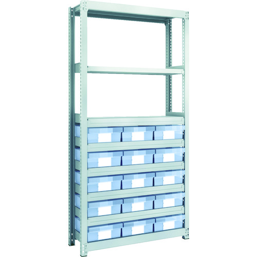 トラスコ中山 TRUSCO スチール製軽中量ボルトレス棚 M2型 樹脂透明引出付 W860×D300×H1800 大×15(ご注文単位1台)【直送品】