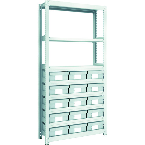 トラスコ中山 TRUSCO スチール製軽中量ボルトレス棚 M2型 樹脂ネオグレー引出付 W860×D300×H1800 大×15(ご注文単位1台)【直送品】