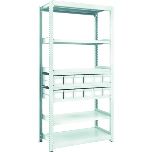 トラスコ中山 TRUSCO スチールラック M2型軽中量棚 H1800 スチール引出付 小X12 856-3221(ご注文単位1台)【直送品】