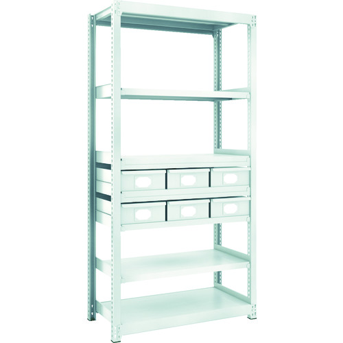 トラスコ中山 TRUSCO スチール製軽中量ボルトレス棚 M2型 スチール引出付 W860×D450×H1800 大×6(ご注文単位1台)【直送品】