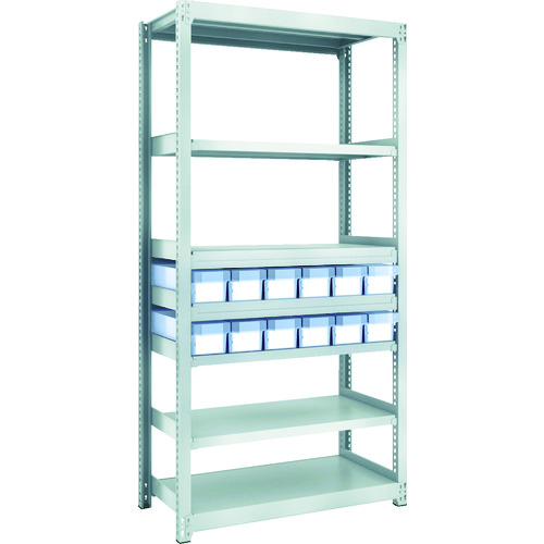 トラスコ中山 TRUSCO スチールラック M2型軽中量棚 H1800 樹脂透明引出付 小X12 856-3189(ご注文単位1台)【直送品】